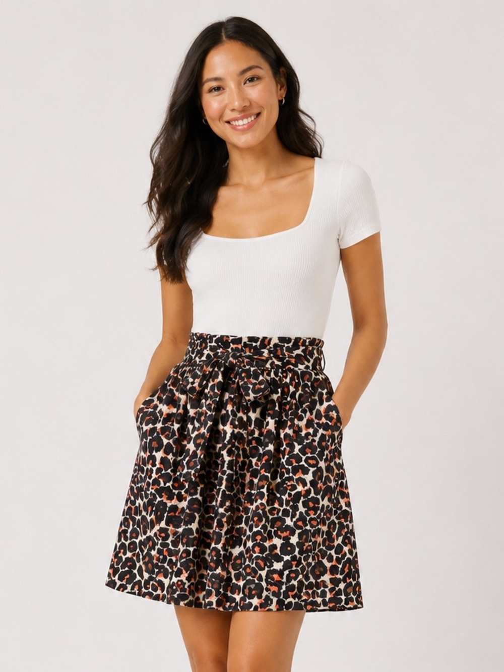 Who What Wear Leopard Print Tie Waist Skirt XS Lined Pockets Mini